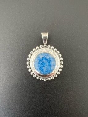 Paul Brackna PB 925 Sterling Silver Blue Stone Pendant w/ Beaded Border Vintage